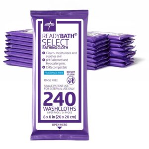 Medline Readybath Body Wipes – No-Rinse Disposable Bath & Shower Cloths for Adults, Aloe-Infused, Hypoallergenic, Unscented, 240 Count (30 Packs, 8x8 Inch)