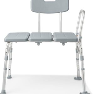 Caring Transfer Bench for Bathtub – Heavy-Duty 400 lb Capacity, Adjustable Height, Extra-Wide Seat with Backrest, Non-Slip Suction Feet, Tool-Free Assembly