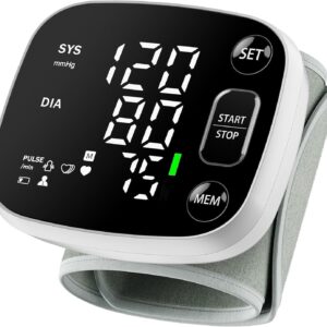 Rechargeable Wrist Blood Pressure Monitor with LED Display and Voice Broadcast – Home Digital BP Machine for 2 Users with Case