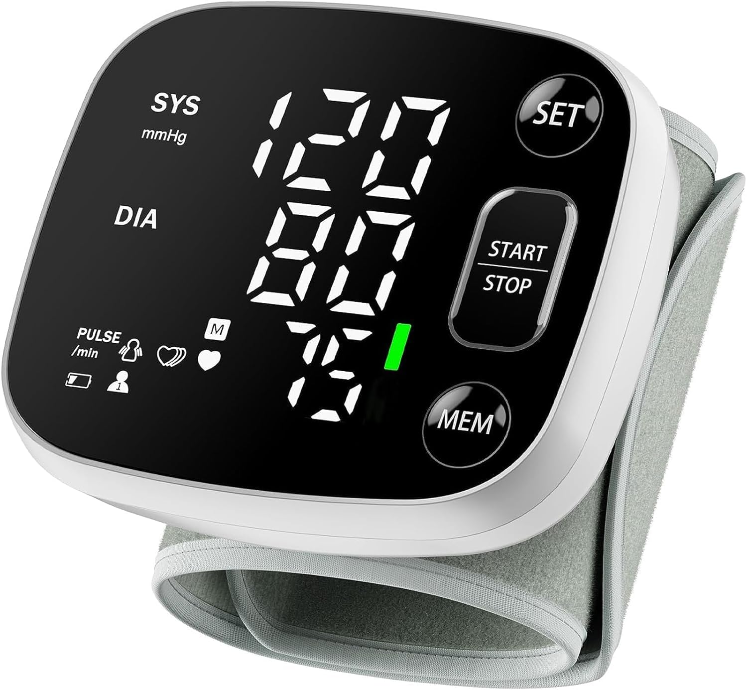 Rechargeable Wrist Blood Pressure Monitor with LED Display and Voice Broadcast – Home Digital BP Machine for 2 Users with Case