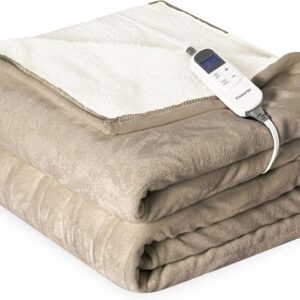 Cozorbt 50"x60" Reversible Electric Throw Blanket – Soft Flannel & Sherpa, 10 Heat Settings, 12-Hour Timer, Auto Shut-Off, ETL Certified, Machine Washable