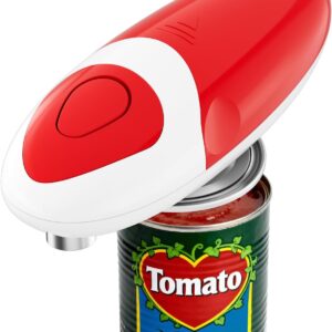 Electric Can Opener for Seniors One Touch – Smooth Edge, Auto Side-Cut, Battery Operated (Red)