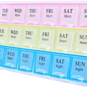 Large Weekly Pill Organizer – 7-Day Moisture-Proof Pill Box, 3 Times a Day Medication Planner – Portable Travel Pill Case for Vitamins, Fish Oil & Supplements